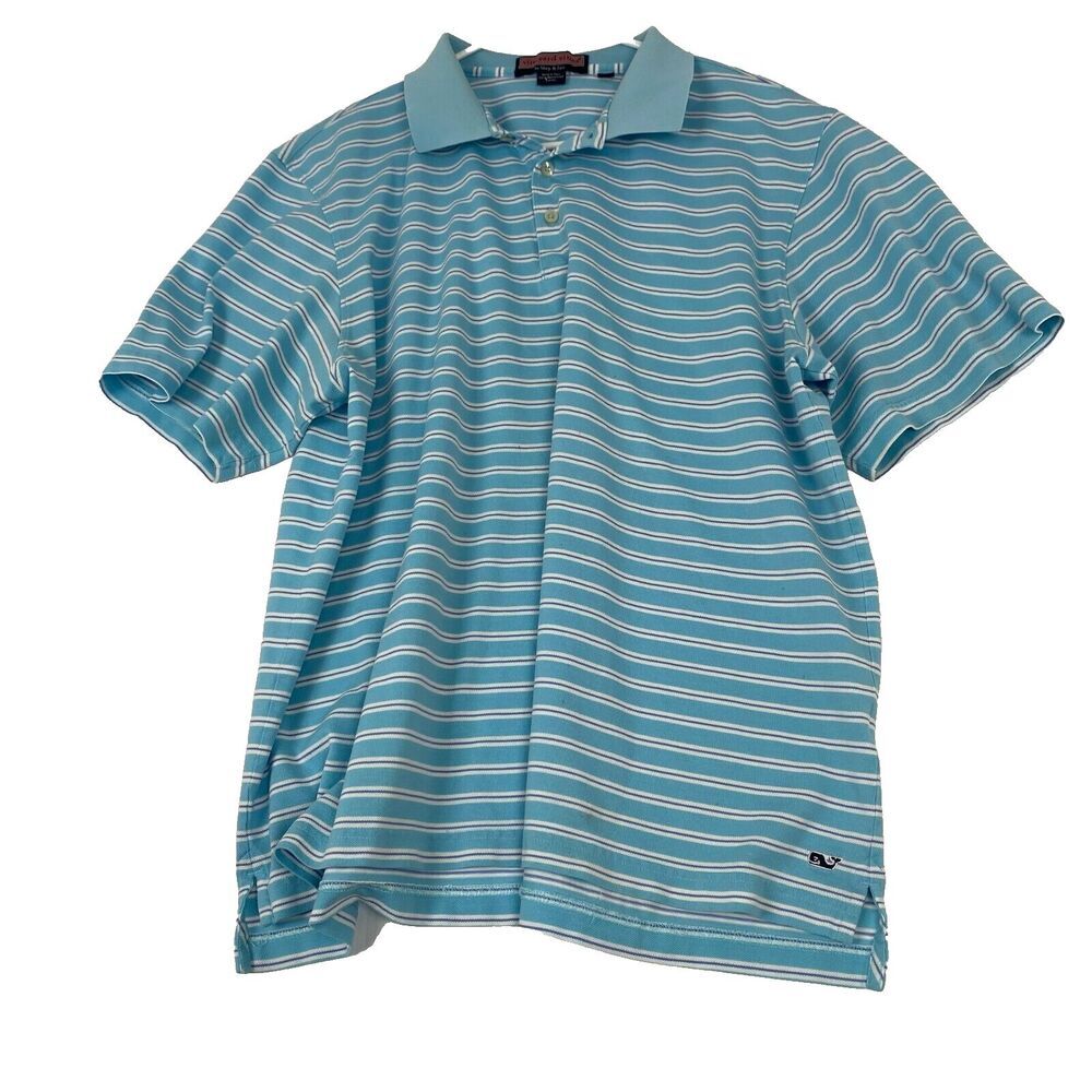 Vineyard Vines Men's size XL Blue Polo Shirt, Classic White Stripes 100% Cotton
